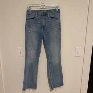 Pistola High Rise Flare Jeans Medium Wash Raw Hem Stretch Denim Blue Size 27